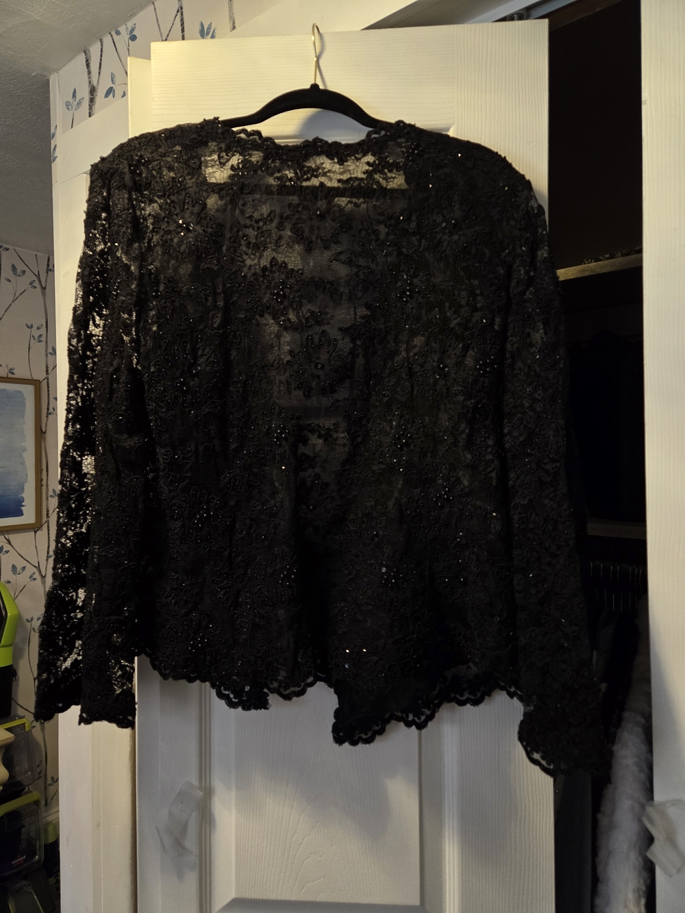 Black Lace Beaded Women's Jacket Dress Cover-Up